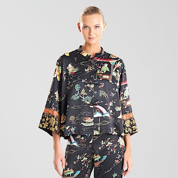 NATORI KANA MANDARIN BLACK PJ TOP Size XL Intimates Sleepwear